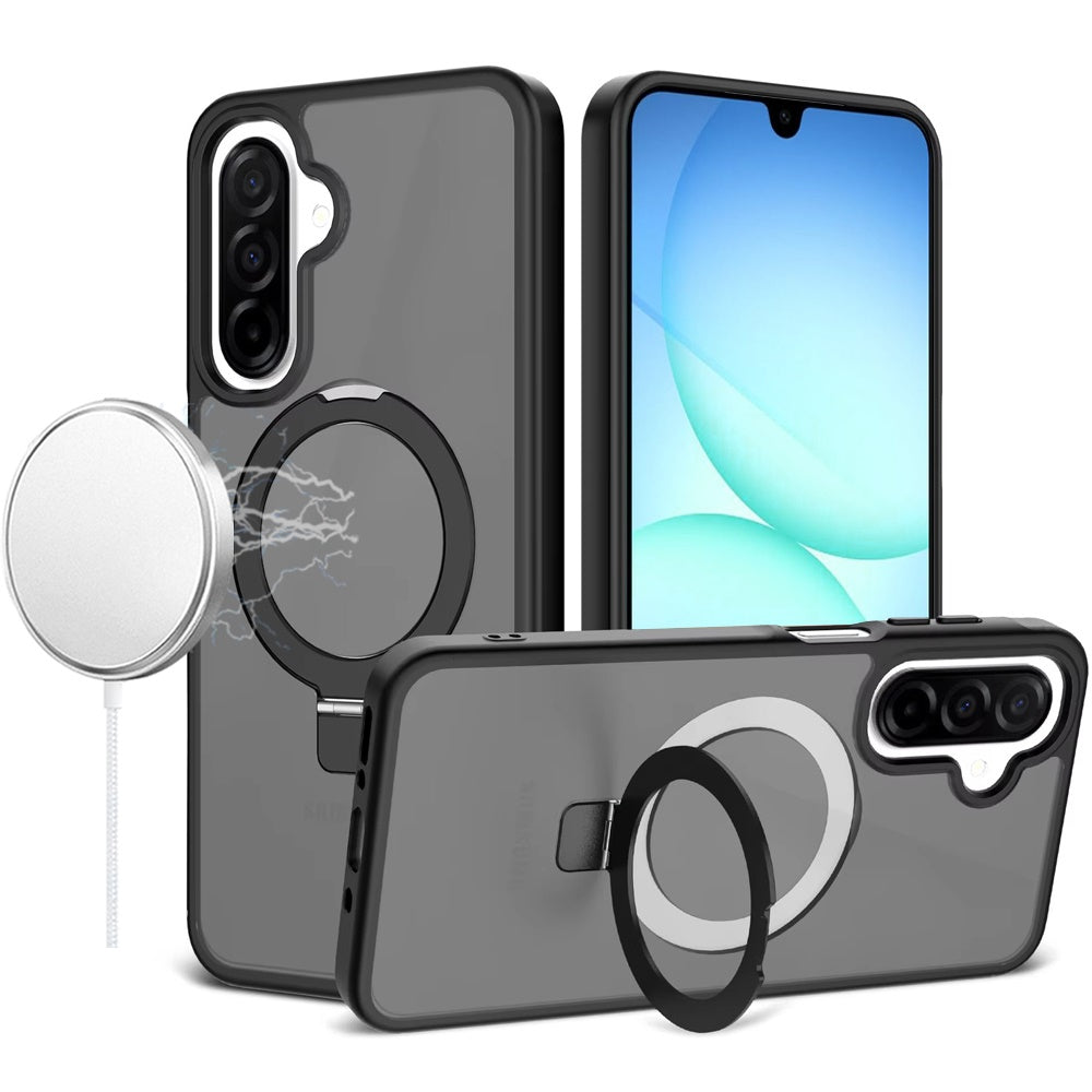 For Samsung A17 5G Case Metal Circle Ring Stand Rugged Cover + Tempered Glass