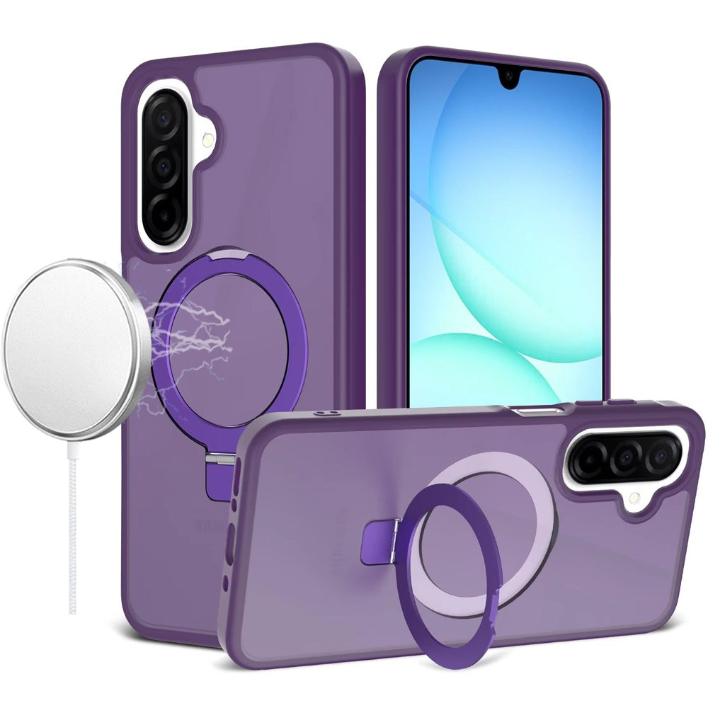 For Samsung A17 5G Case Metal Circle Ring Stand Rugged Cover + Tempered Glass