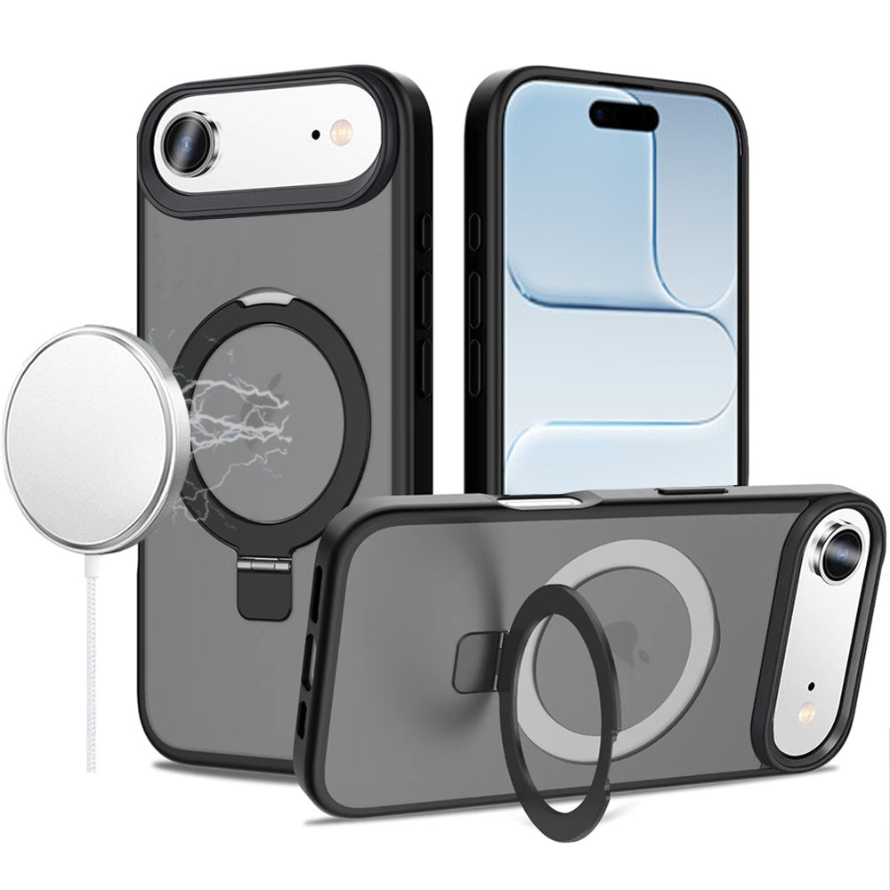 For iPhone Air Case Metal Circle Stand Rugged Magnetic Ring + Tempered Glass