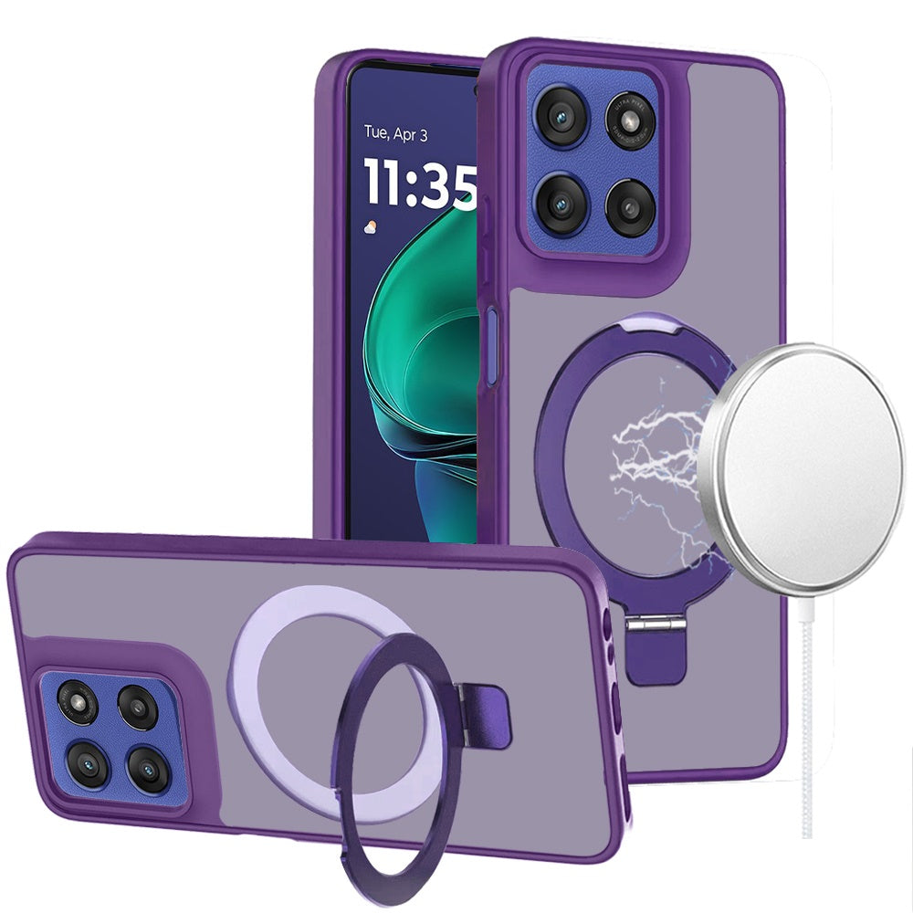 For Moto G Stylus 2025 Case Metal Circle Ring Stand Rugged Cover +Tempered Glass
