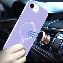 For iPhone 16e Case Metal Circle Ring Stand Rugged Phone Cover + Tempered Glass