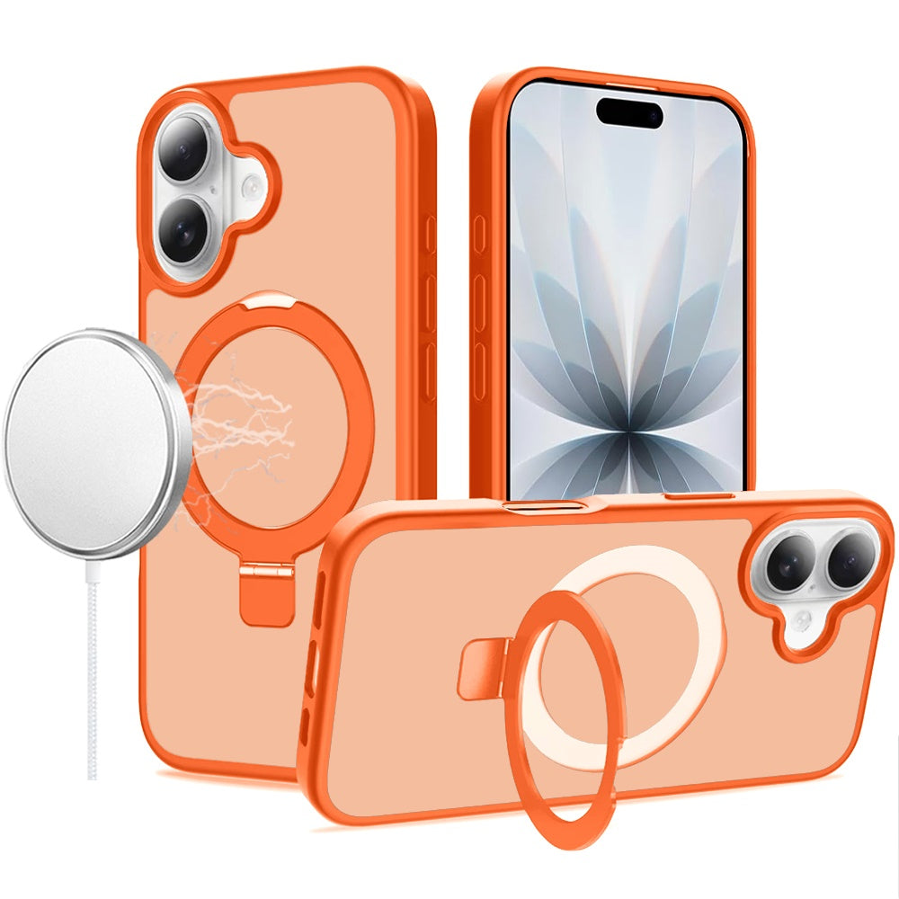 For iPhone 17 Case Magnetic Metal Circle Stand Rugged Cover + Tempered Glass