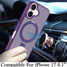 For iPhone 17 Case Magnetic Metal Circle Stand Rugged Cover + Tempered Glass