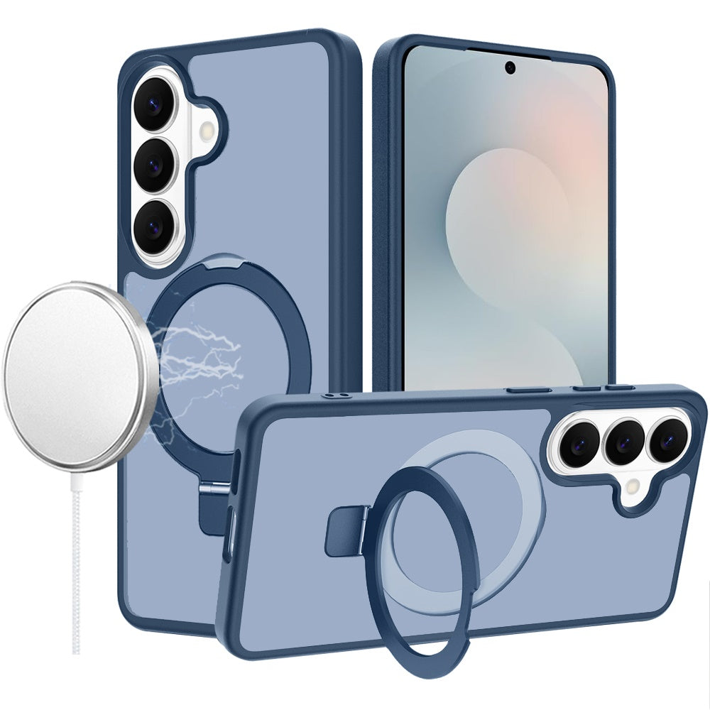 For Samsung S25 FE Case Metal Circle Ring Stand Rugged Cover + Tempered Glass