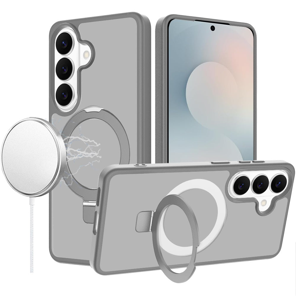 For Samsung S25 FE Case Metal Circle Ring Stand Rugged Cover + Tempered Glass