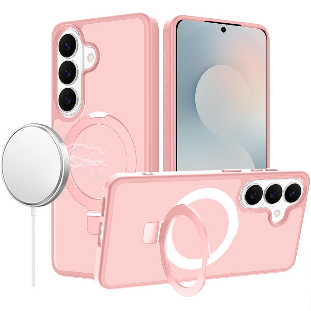 For Samsung S25 FE Case Metal Circle Ring Stand Rugged Cover + Tempered Glass