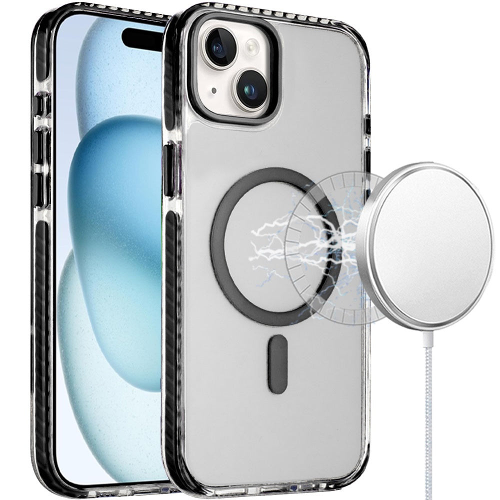 For iPhone 15 Case Color Matching Trim Magnetic Circle Cover + 2 Tempered Glass
