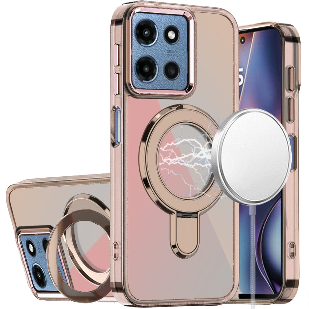 For Moto G 2025 Case Radiant Chrome Magnetic Circle with Stand + Tempered Glass
