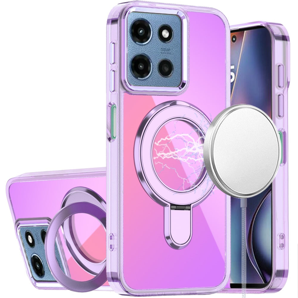 For Moto G 2025 Case Radiant Chrome Magnetic Circle with Stand + Tempered Glass