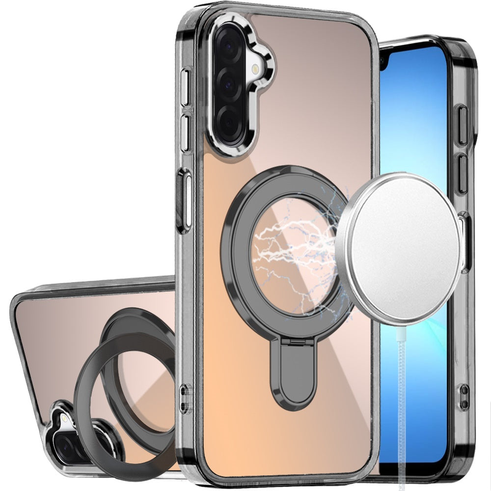 For Samsung A17 5G Case Radiant Chrome Magnetic Circle Stand + Tempered Glass