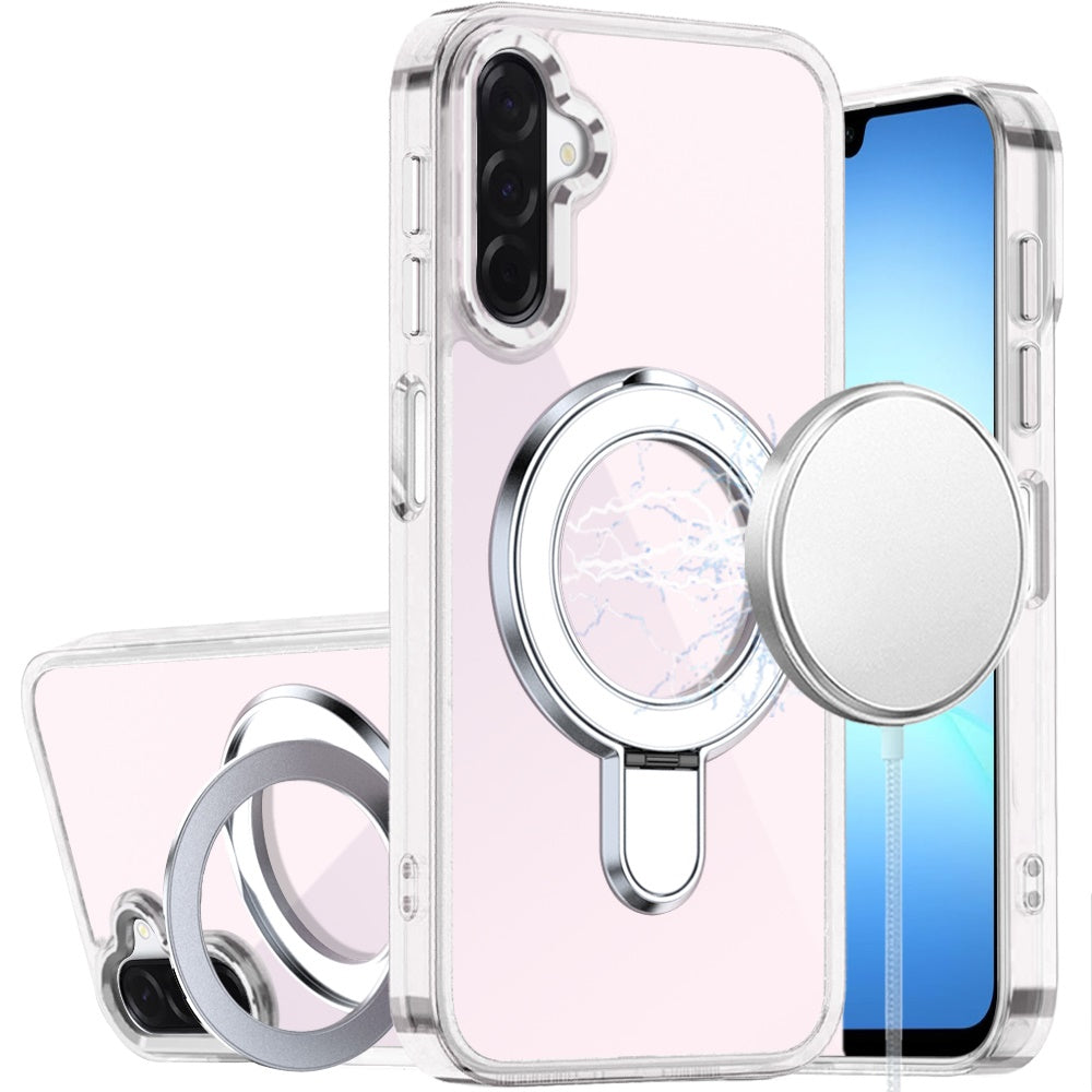 For Samsung A17 5G Case Radiant Chrome Magnetic Circle Stand + Tempered Glass