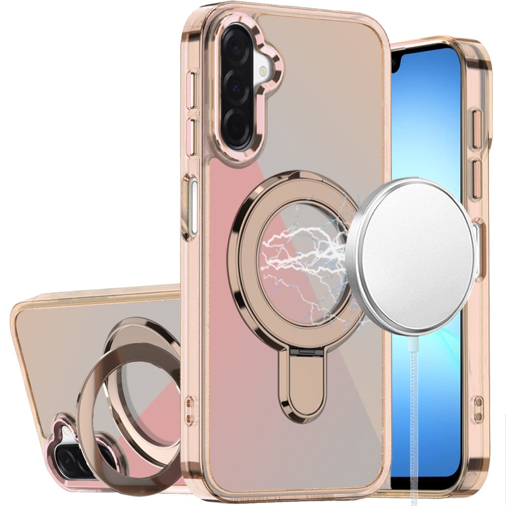 For Samsung A17 5G Case Radiant Chrome Magnetic Circle Stand + Tempered Glass