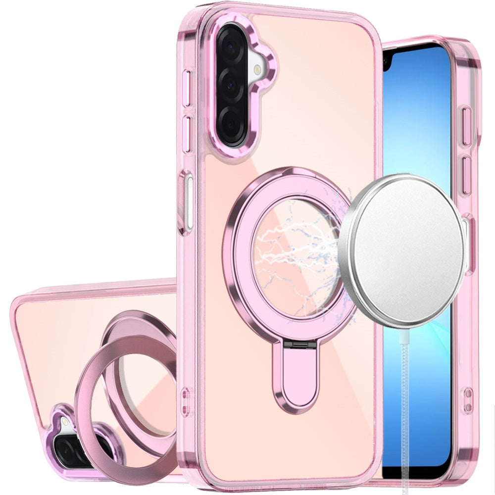 For Samsung A17 5G Case Radiant Chrome Magnetic Circle Stand + Tempered Glass