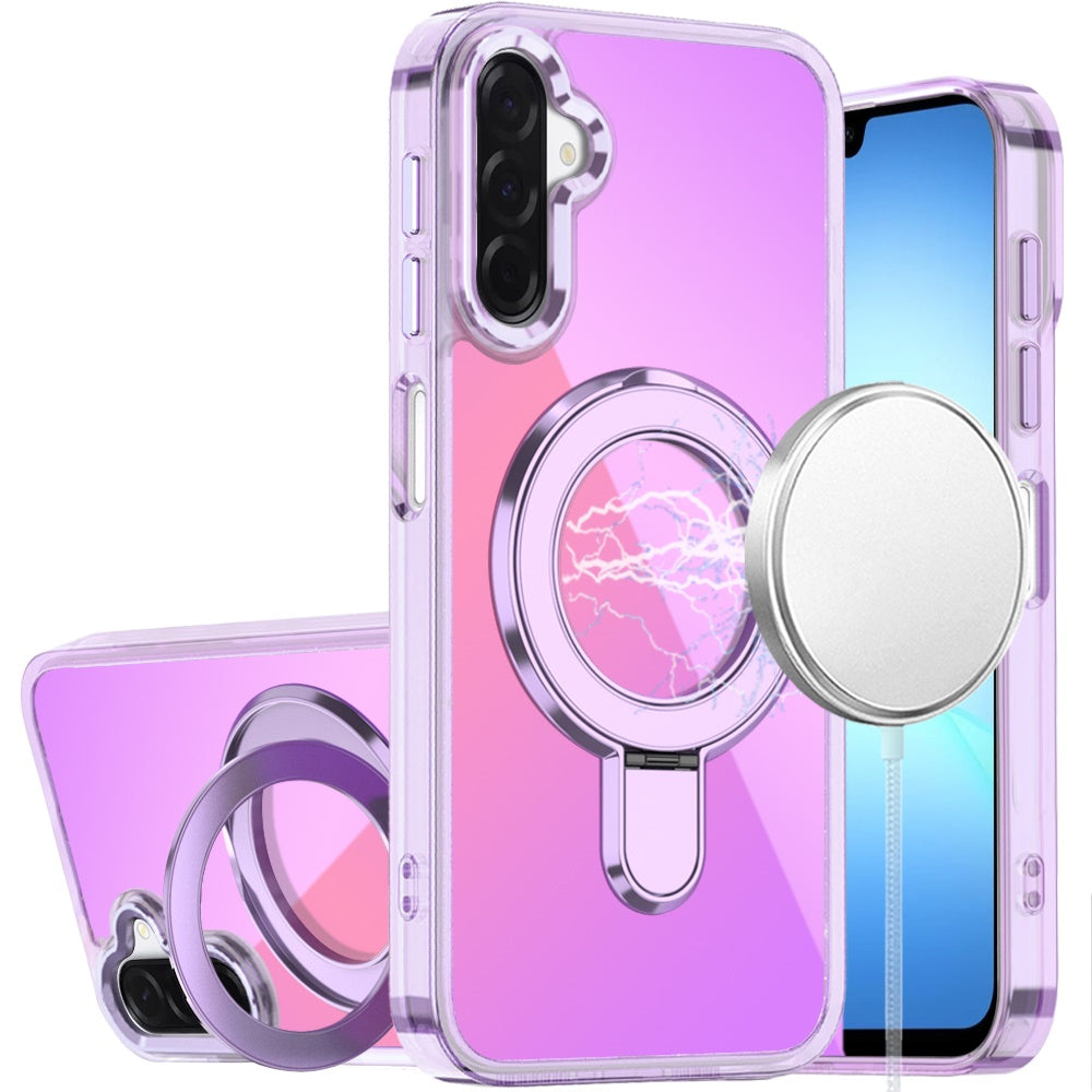 For Samsung A17 5G Case Radiant Chrome Magnetic Circle Stand + Tempered Glass