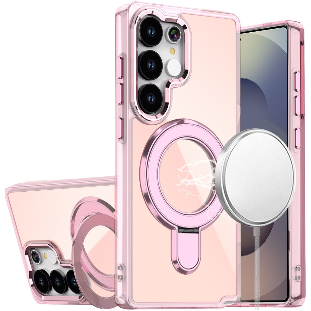 For Samsung S25 Ultra Case Radiant Chrome Magnetic Circle Stand + Tempered Glass