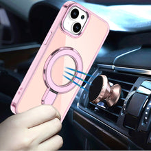 For iPhone 15 Case Radiant Chrome Magnetic Circle Stand Cover + 2 Tempered Glass