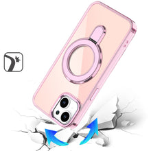 For iPhone 15 Case Radiant Chrome Magnetic Circle Stand Cover + 2 Tempered Glass