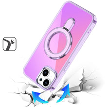 For iPhone 15 Case Radiant Chrome Magnetic Circle Stand Cover + 2 Tempered Glass