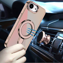 For iPhone 16e Case Radiant Chrome Cover Magnetic Circle Stand + Tempered Glass