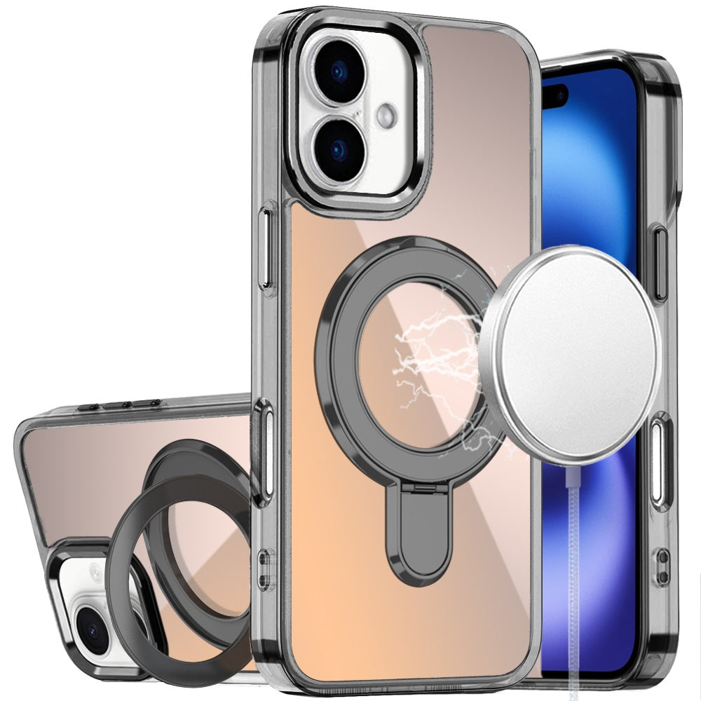 For iPhone 17 Case Radiant Chrome with Magnetic Circle Stand + Tempered Glass