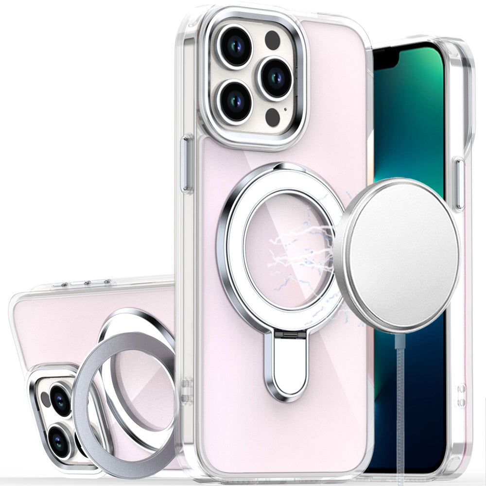 For iPhone 13 Pro Max Case Radiant Chrome Cover with Magnetic Circle and Stand