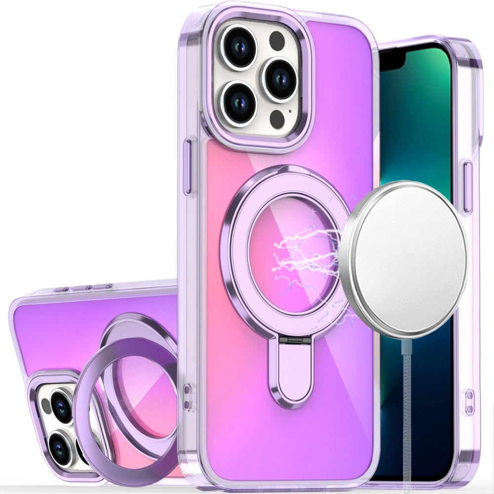 For iPhone 13 Pro Max Case Radiant Chrome Cover with Magnetic Circle and Stand