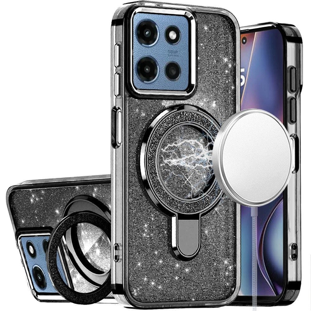 For Moto G 2025 Case Translucent Full Glitter Magnetic Circle + Tempered Glass