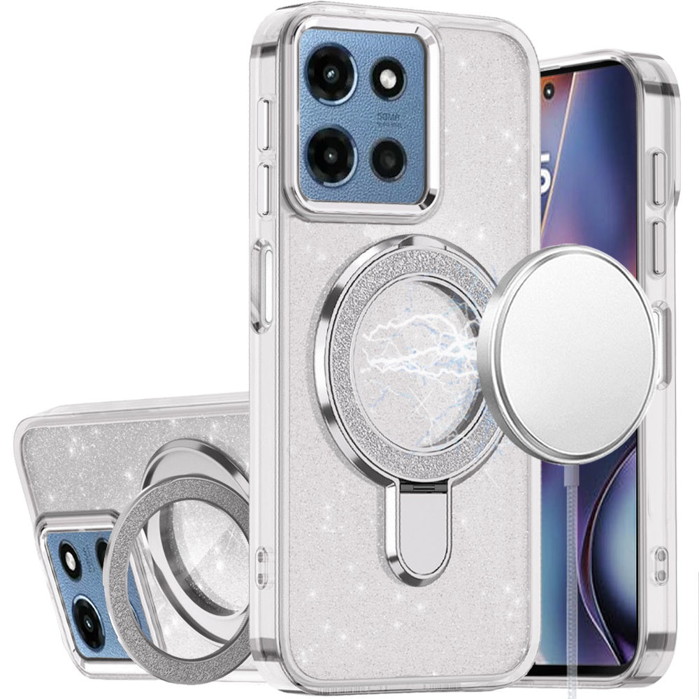 For Moto G 2025 Case Translucent Full Glitter Magnetic Circle + Tempered Glass