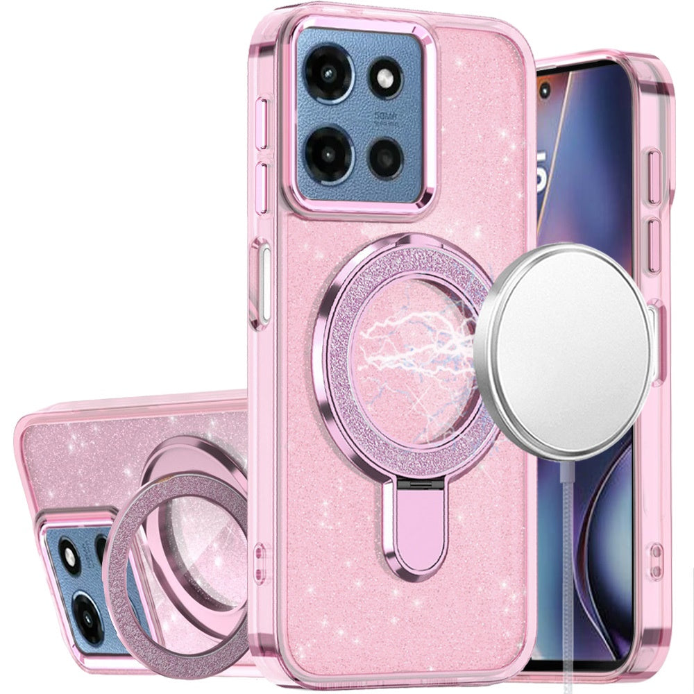 For Moto G 2025 Case Translucent Full Glitter Magnetic Circle + Tempered Glass