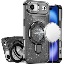 For iPhone Air Case Full Glitter Cover w/ Magnetic Circle Stand + Tempered Glass