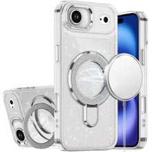 For iPhone Air Case Full Glitter Cover w/ Magnetic Circle Stand + Tempered Glass