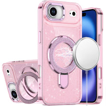 For iPhone Air Case Full Glitter Cover w/ Magnetic Circle Stand + Tempered Glass
