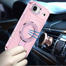 For iPhone Air Case Full Glitter Cover w/ Magnetic Circle Stand + Tempered Glass