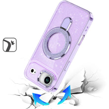 For iPhone Air Case Full Glitter Cover w/ Magnetic Circle Stand + Tempered Glass