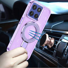 For Moto G Stylus 2025 Case Translucent Glitter Magnetic Circle + Tempered Glass
