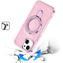 For iPhone 15 Case Translucent Full Glitter Magnetic Circle + 2 Tempered Glass
