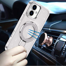 For iPhone 17 Case Full Glitter Cover w/ Magnetic Circle Stand + Tempered Glass