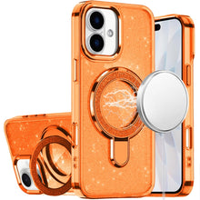 For iPhone 17 Case Full Glitter Cover w/ Magnetic Circle Stand + Tempered Glass