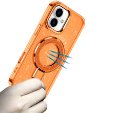 For iPhone 17 Case Full Glitter Cover w/ Magnetic Circle Stand + Tempered Glass