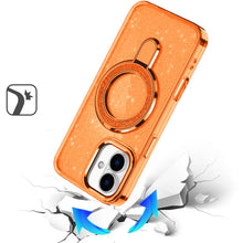 For iPhone 17 Case Full Glitter Cover w/ Magnetic Circle Stand + Tempered Glass