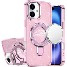 For iPhone 17 Case Full Glitter Cover w/ Magnetic Circle Stand + Tempered Glass