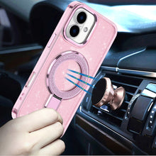 For iPhone 17 Case Full Glitter Cover w/ Magnetic Circle Stand + Tempered Glass