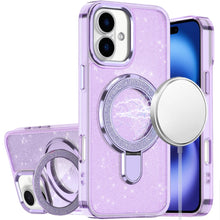 For iPhone 17 Case Full Glitter Cover w/ Magnetic Circle Stand + Tempered Glass