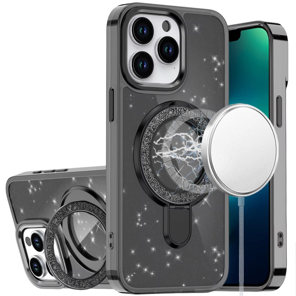 For iPhone 13 Pro Max Case Translucent Full Glitter with Magnetic Bling Circle