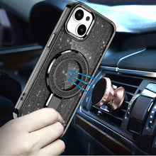For iPhone 13/14 Case Translucent Full Glitter Magnetic Circle + Tempered Glass