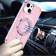 For iPhone 13/14 Case Translucent Full Glitter Magnetic Circle + Tempered Glass