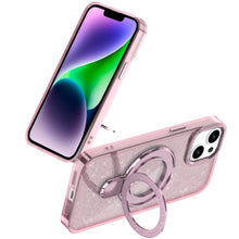 For iPhone 13/14 Case Translucent Full Glitter Magnetic Circle + Tempered Glass