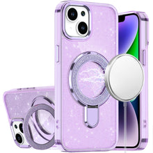 For iPhone 13/14 Case Translucent Full Glitter Magnetic Circle + Tempered Glass