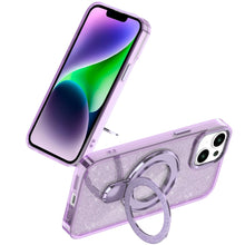 For iPhone 13/14 Case Translucent Full Glitter Magnetic Circle + Tempered Glass