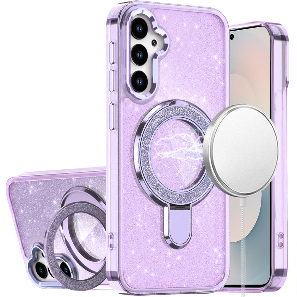 For Samsung S25 FE Case Translucent Full Glitter Magnetic Circle +Tempered Glass